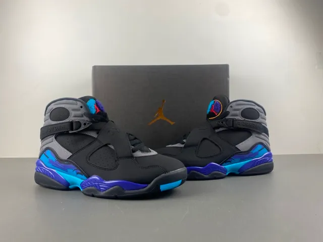 Air Jordan 8 Black Gray Blue Purple Basketball Shoes 12