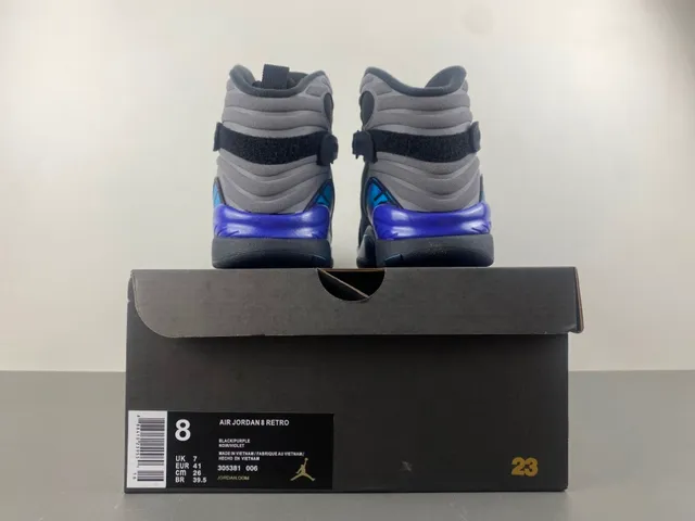 Air Jordan 8 Black Gray Blue Purple Basketball Shoes 16