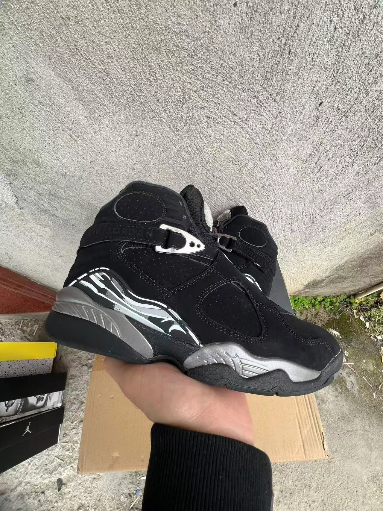 Air Jordan 8 Preto Metálico Prata Tênis de Basquete 3