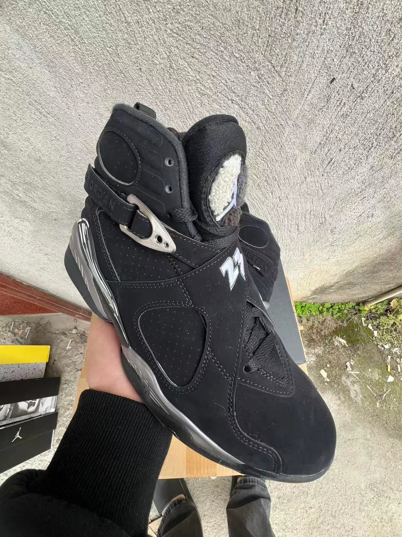 Air Jordan 8 Preto Metálico Prata Tênis de Basquete 4