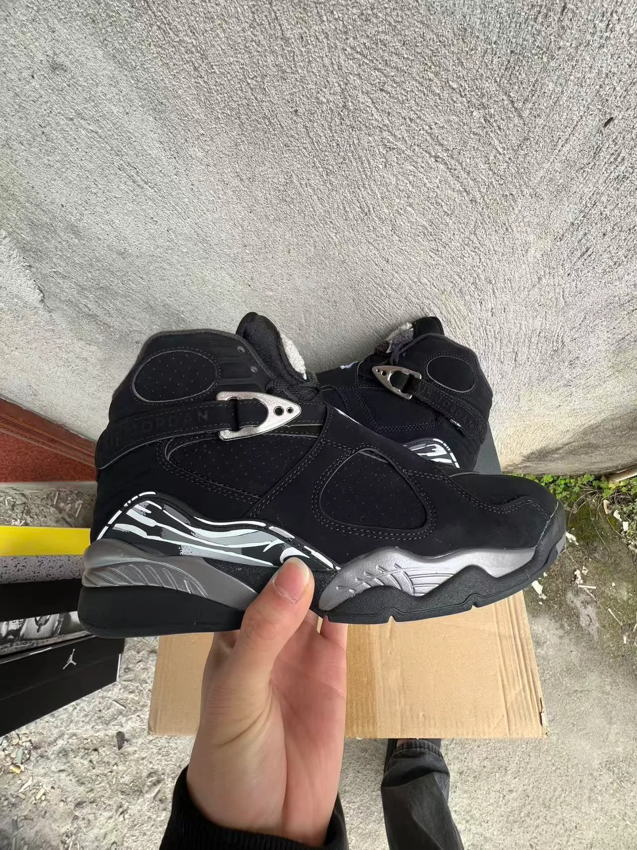 Air Jordan 8 Preto Metálico Prata Tênis de Basquete 9