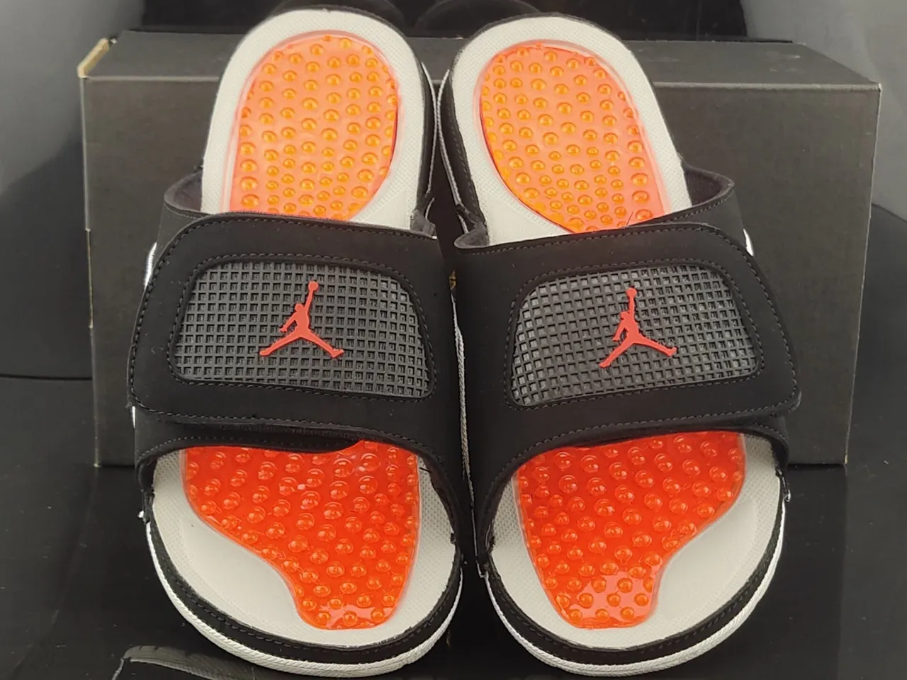 Air Jordan Black Orange Suede-Like Upper White Piping Trim Slippers 3