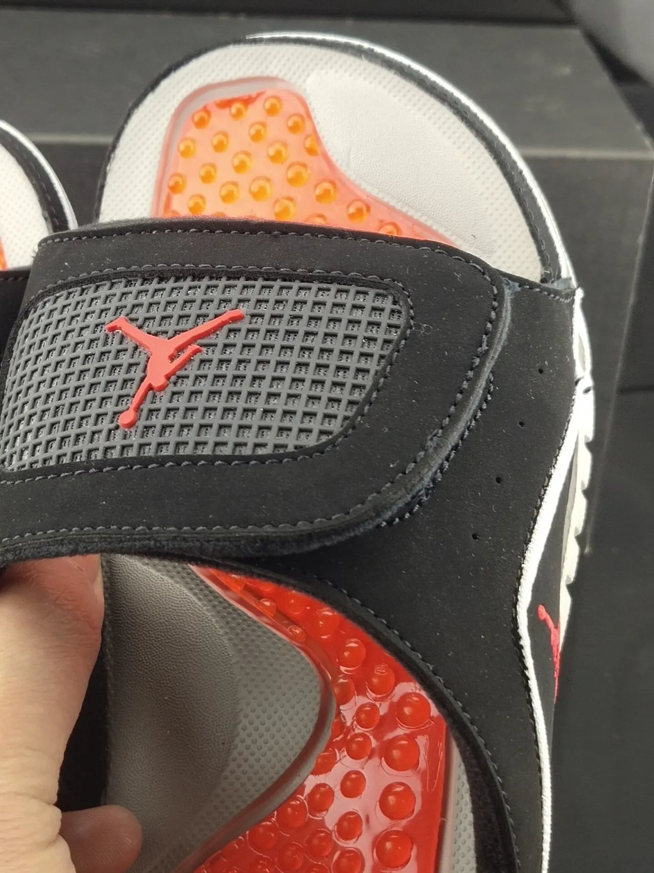 Air Jordan Black Orange Suede-Like Upper White Piping Trim Slippers 6