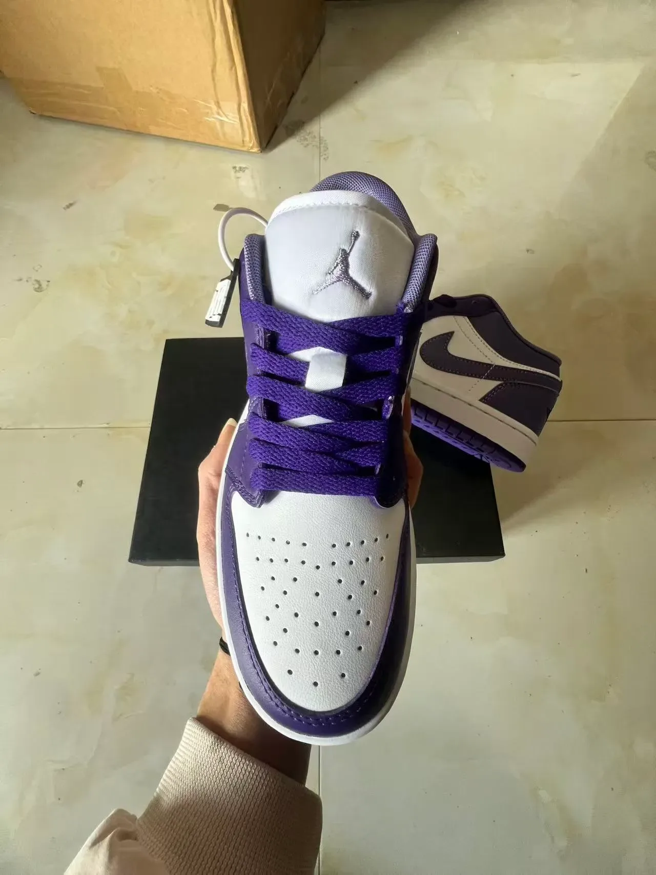 Air Jordan Tênis de Basquete Low-Top de Couro Roxo e Branco 3