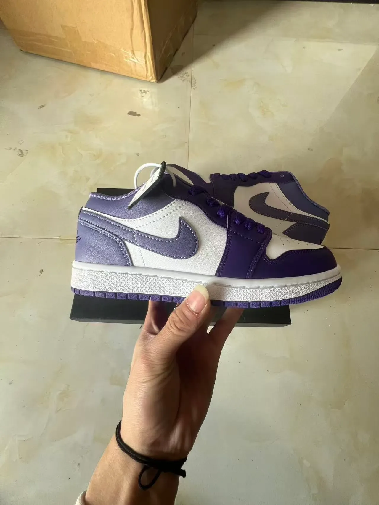Air Jordan Tênis de Basquete Low-Top de Couro Roxo e Branco 7