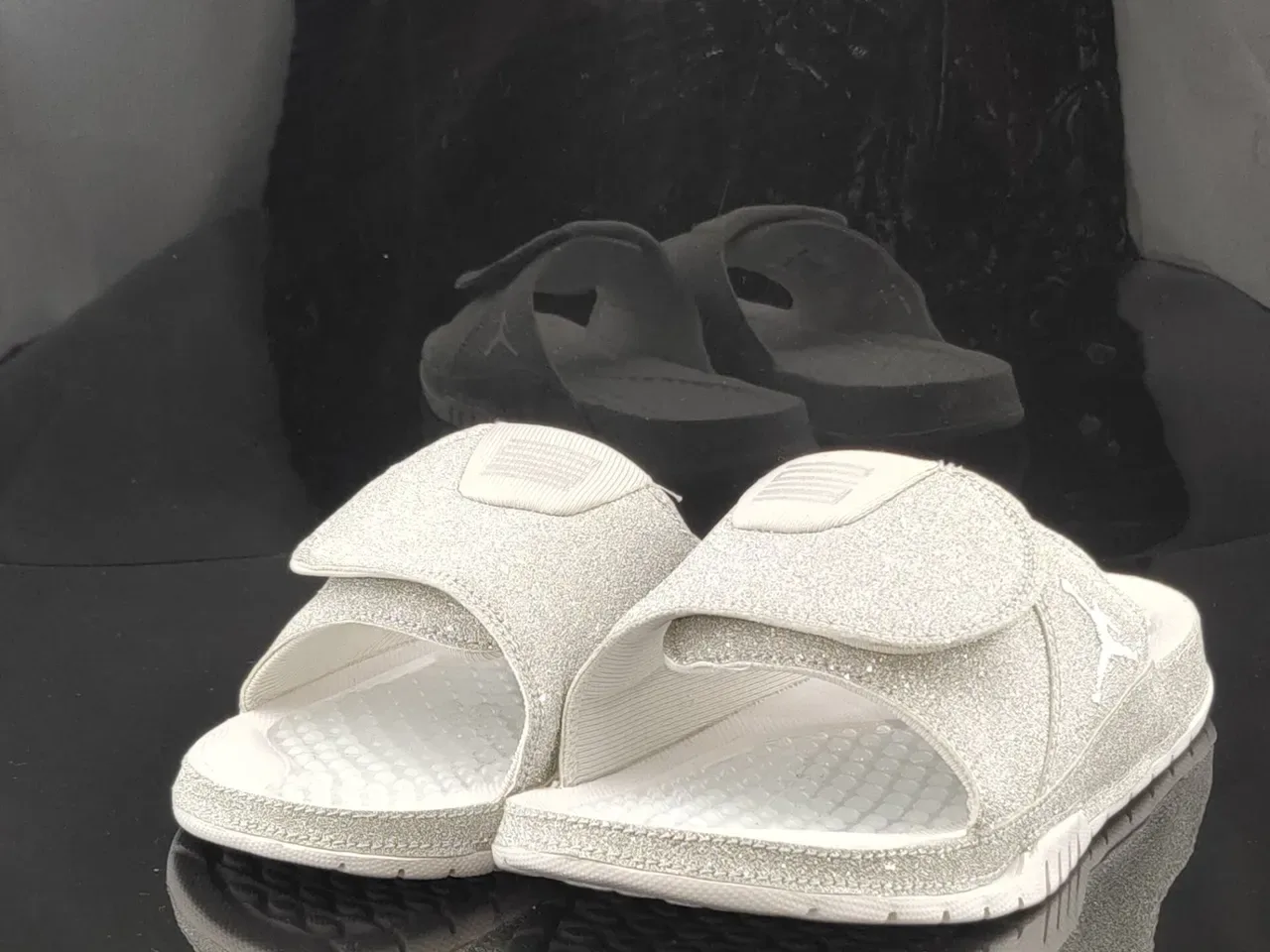 Air Jordan Silver White Glitter Upper Molded Footbed Slippers 2