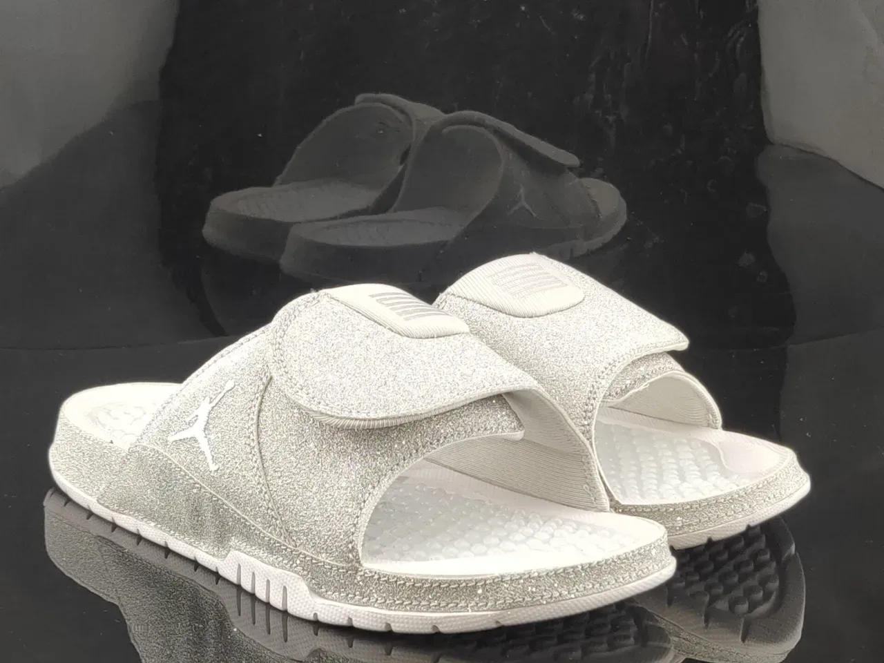 Air Jordan Silver White Glitter Upper Molded Footbed Slippers 3