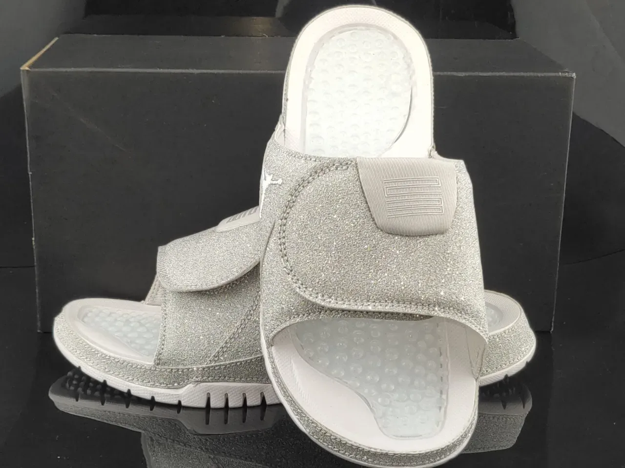 Air Jordan Silver White Glitter Upper Molded Footbed Slippers 4
