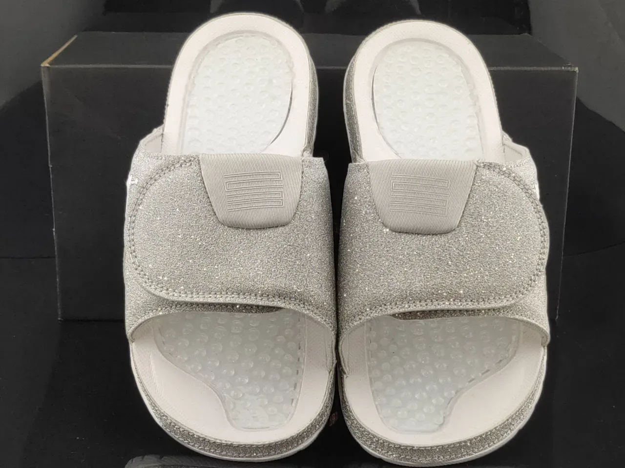 Air Jordan Silver White Glitter Upper Molded Footbed Slippers 5
