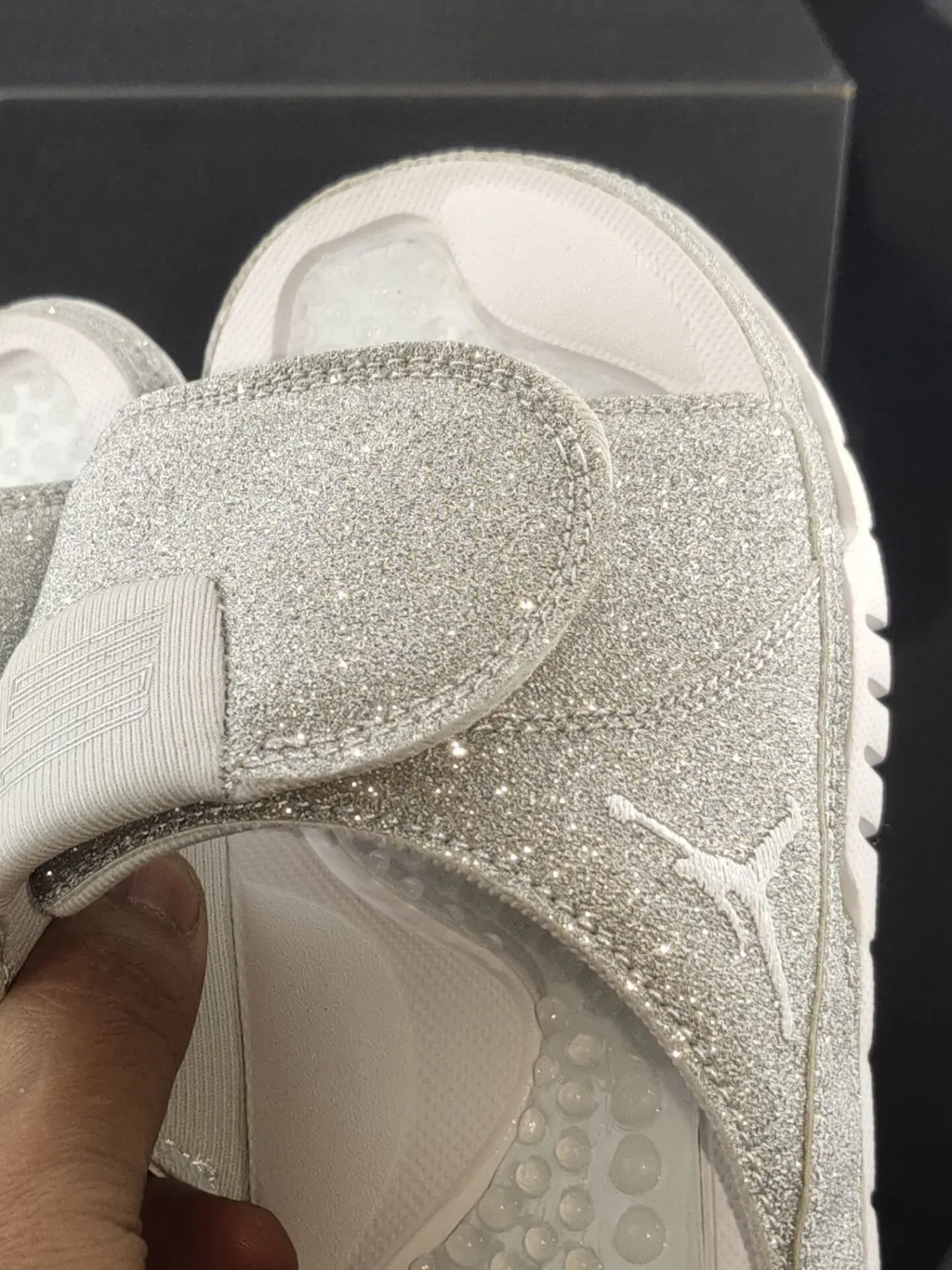 Air Jordan Silver White Glitter Upper Molded Footbed Slippers 6