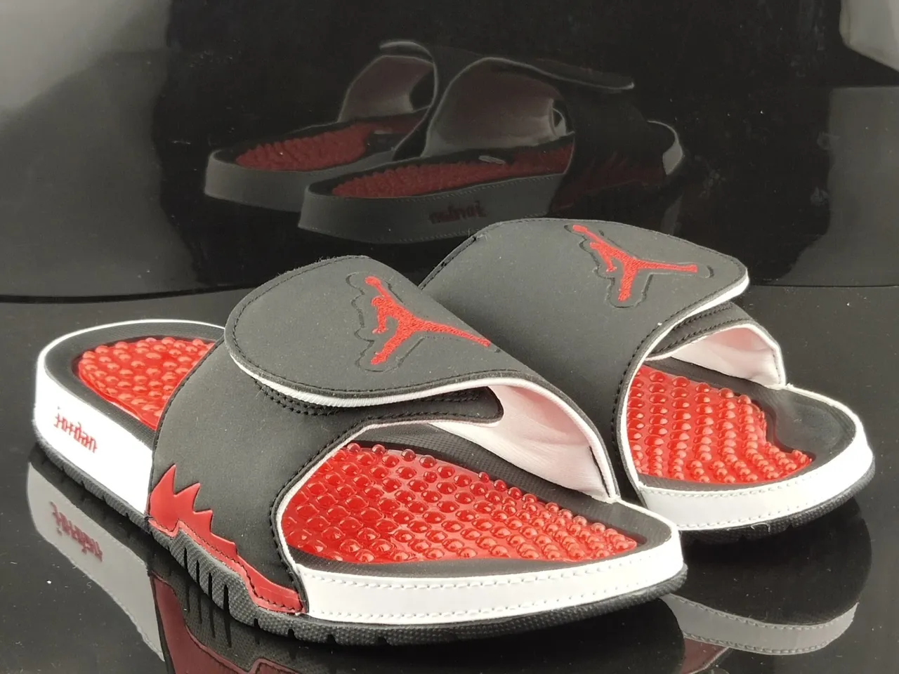 Air Jordan Slide Black Gray Red Podded Outsole Slippers 3
