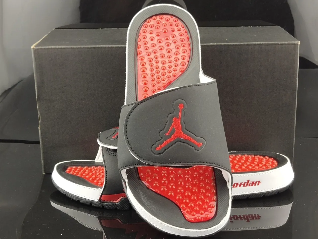 Air Jordan Slide Black Gray Red Podded Outsole Slippers 4