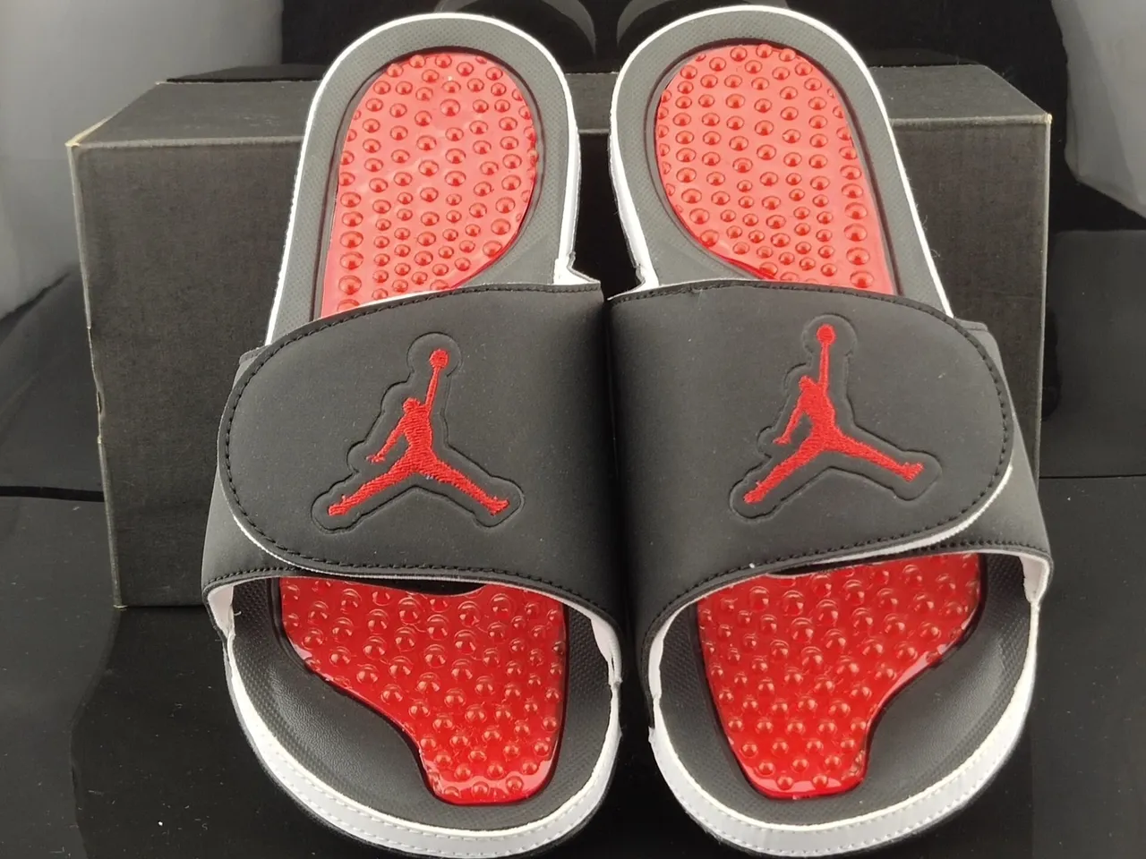 Air Jordan Slide Black Gray Red Podded Outsole Slippers 5