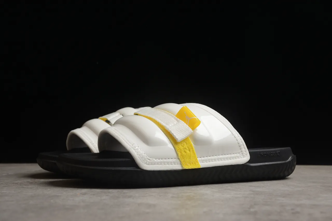 Air Jordan Slide White Black Yellow Slippers 12