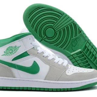 Air Jordan White Green High-Top Leather-Suede Mix Basketball Shoes