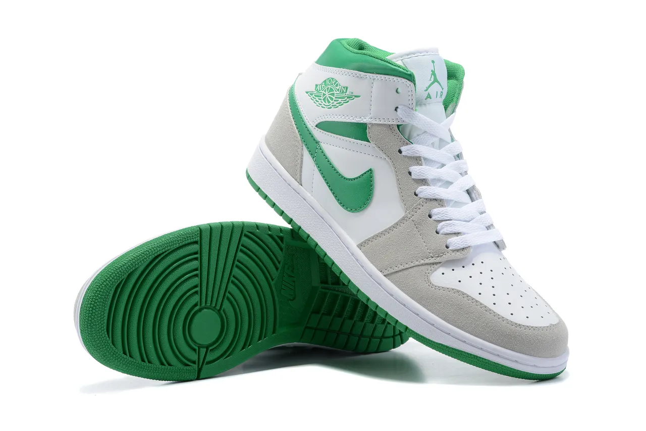 Tênis de basquete de cano alto Air Jordan em mescla de couro e camurça branco e verde 2