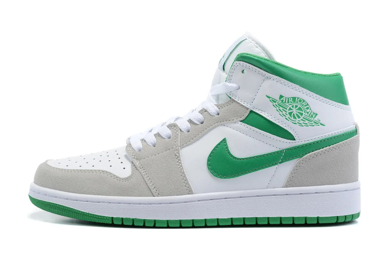 Tênis de basquete de cano alto Air Jordan em mescla de couro e camurça branco e verde 5