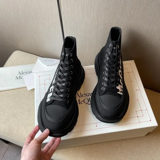 Alexander McQueen Black White Knit Upper Bold Side Logo Ankle Boots 5