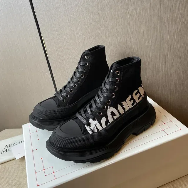 Alexander McQueen Black White Knit Upper Bold Side Logo Ankle Boots 7