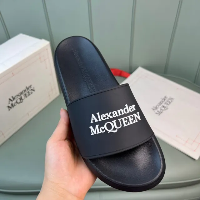 Alexander McQueen Logo Strap Black Slippers 4