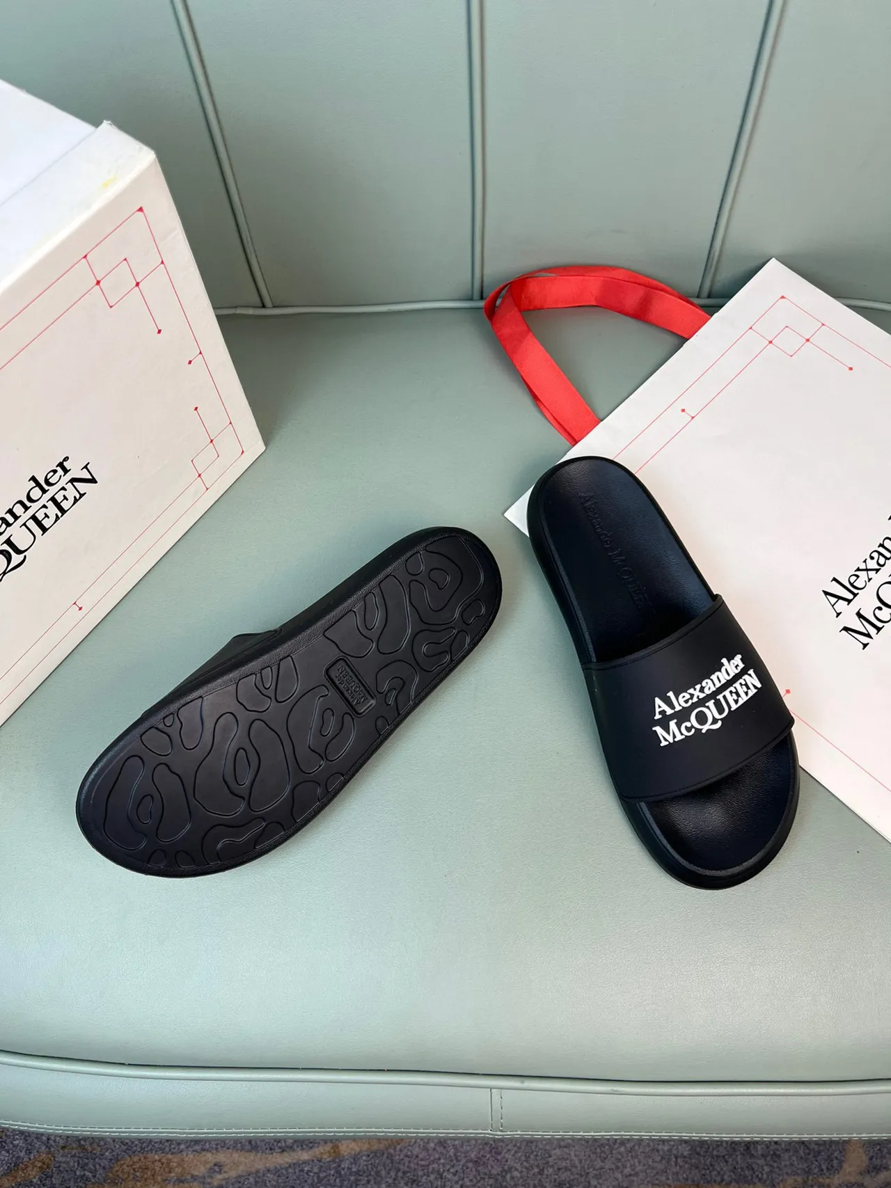Alexander McQueen Logo Strap Black Slippers 5