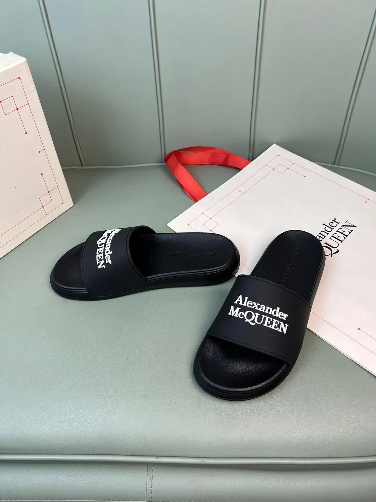Alexander McQueen Logo Strap Black Slippers 7