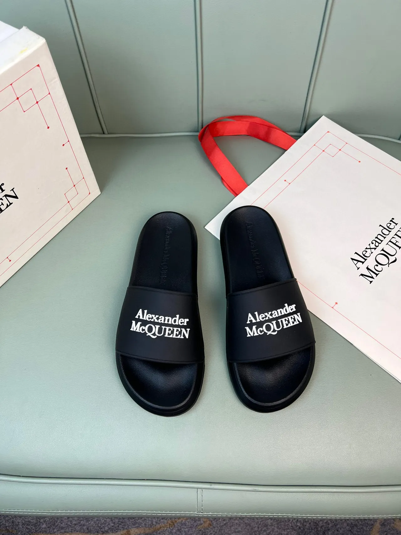 Alexander McQueen Logo Strap Black Slippers 8