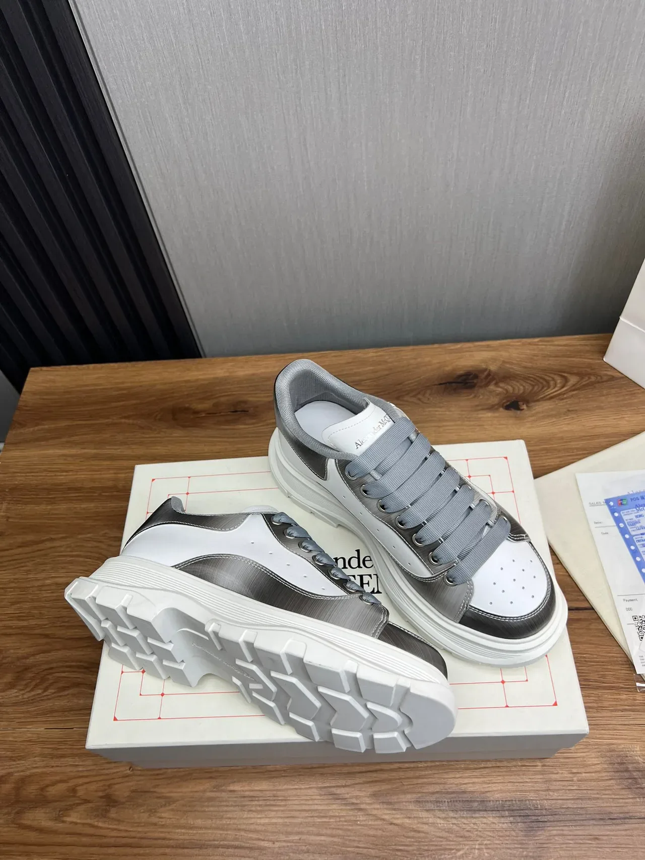 Alexander McQueen Oversized Sneaker White and Gray Chunky Sneakers 6