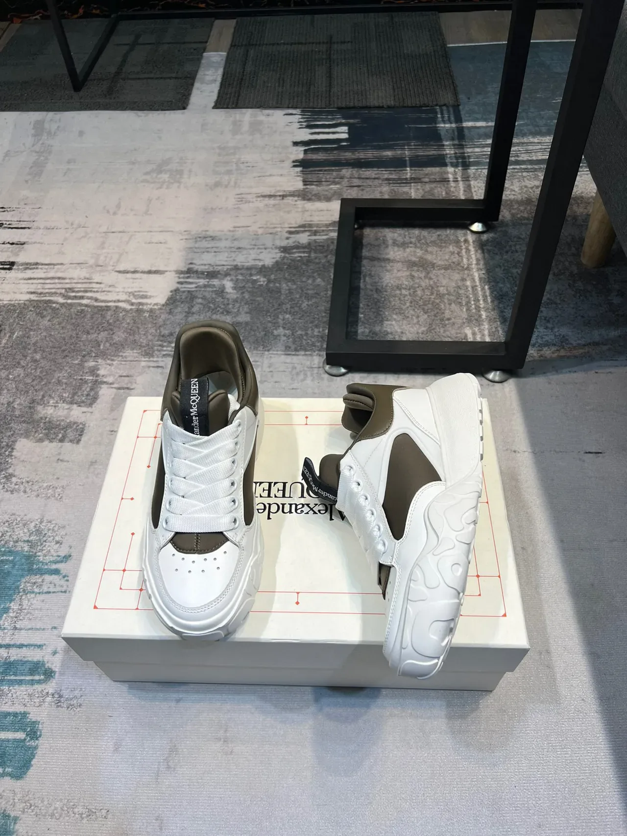 Alexander McQueen Oversized Sneaker White and Olive Lifestyle Sneakers 4