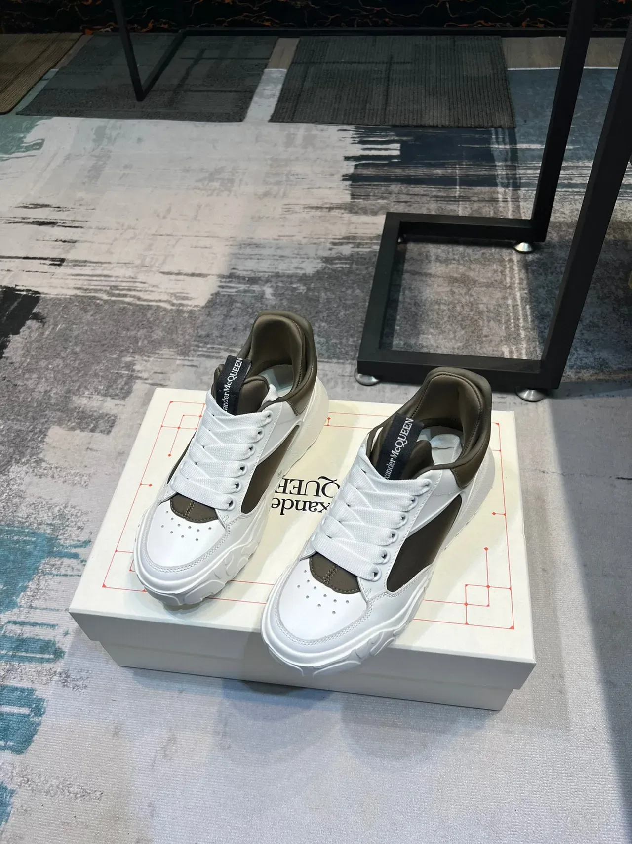 Alexander McQueen Oversized Sneaker White and Olive Lifestyle Sneakers 5