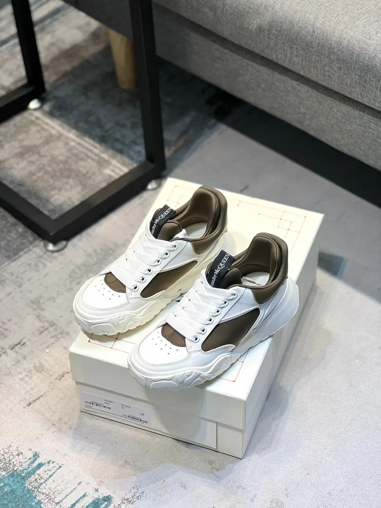 Alexander McQueen Oversized Sneaker White and Olive Lifestyle Sneakers 8