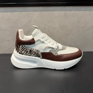 Alexander McQueen Oversized Sneaker White Brown Zebra Print Chunky Sneakers