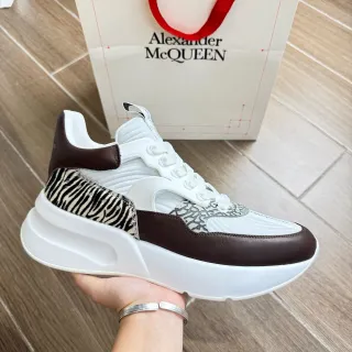 Alexander McQueen Oversized Sneaker White Brown Zebra Print Chunky Sneakers