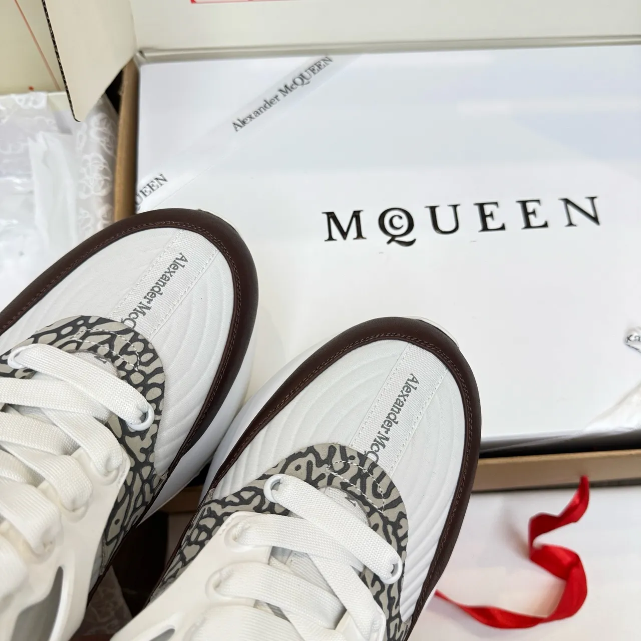 Alexander McQueen Oversized Sneaker White Brown Zebra Print Chunky Sneakers 3