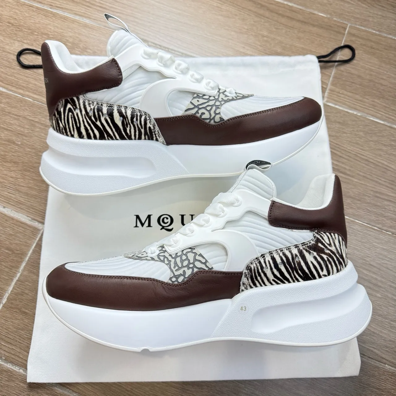 Alexander McQueen Oversized Sneaker White Brown Zebra Print Chunky Sneakers 4
