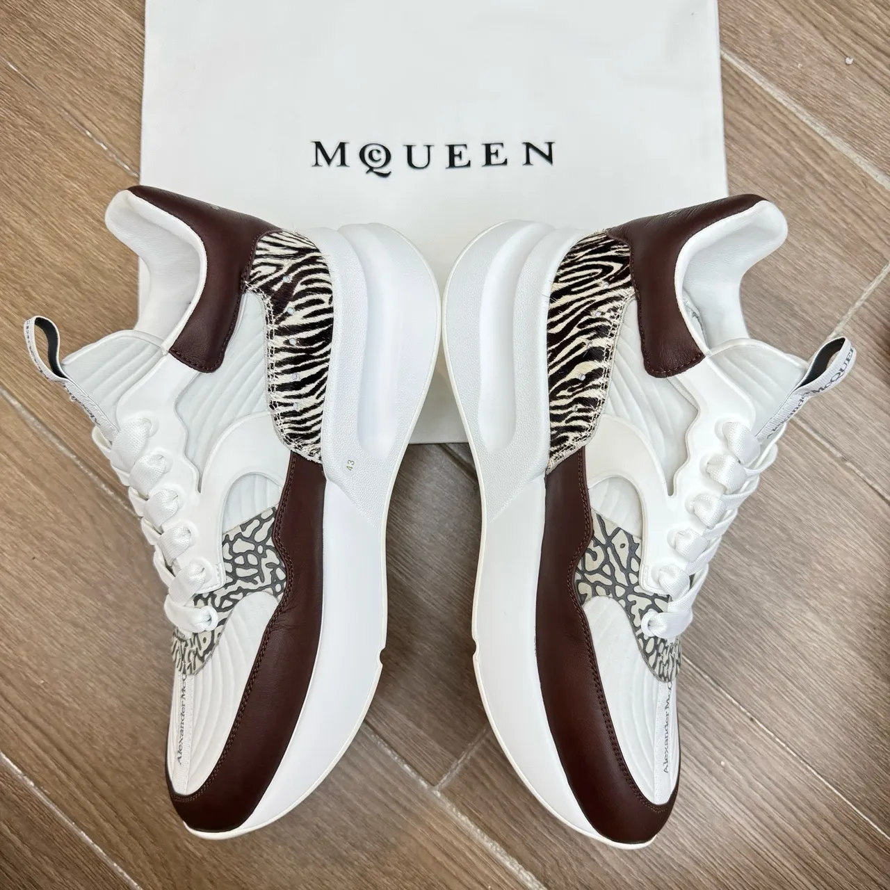 Alexander McQueen Oversized Sneaker White Brown Zebra Print Chunky Sneakers 5