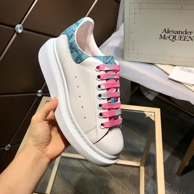 Alexander McQueen Oversized Sneaker White Pink Turquoise Snakeskin Lifestyle Sneakers 2