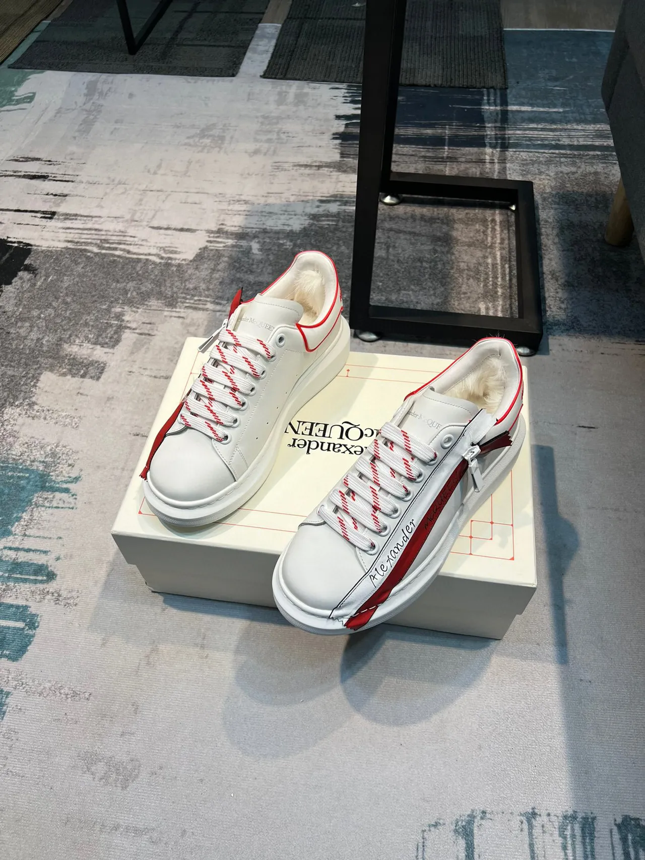 Alexander McQueen Oversized Sneaker White Red Stripe Lifestyle Sneakers 5