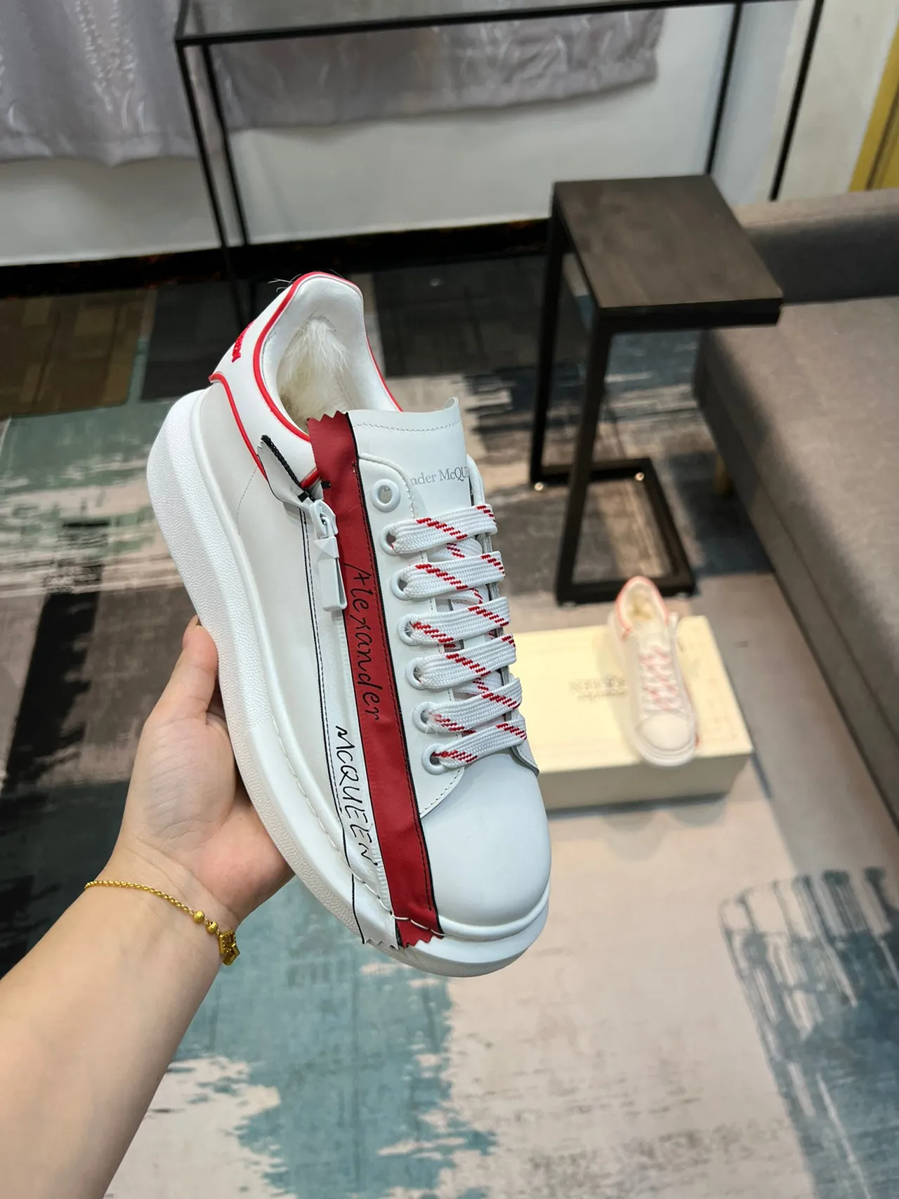 Alexander McQueen Oversized Sneaker White Red Stripe Lifestyle Sneakers 6