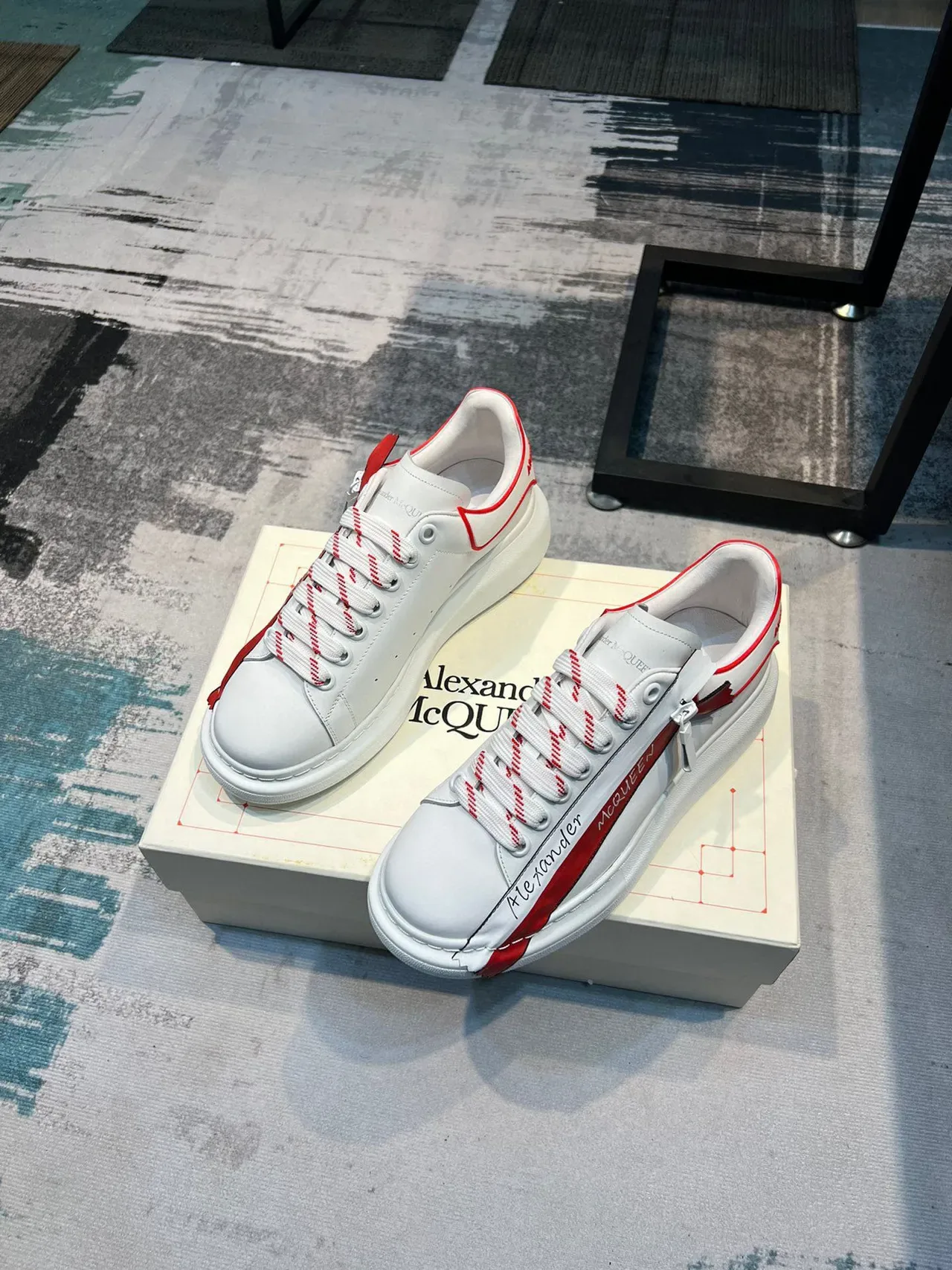 Alexander McQueen Oversized Sneaker White Red Stripe Lifestyle Sneakers 4