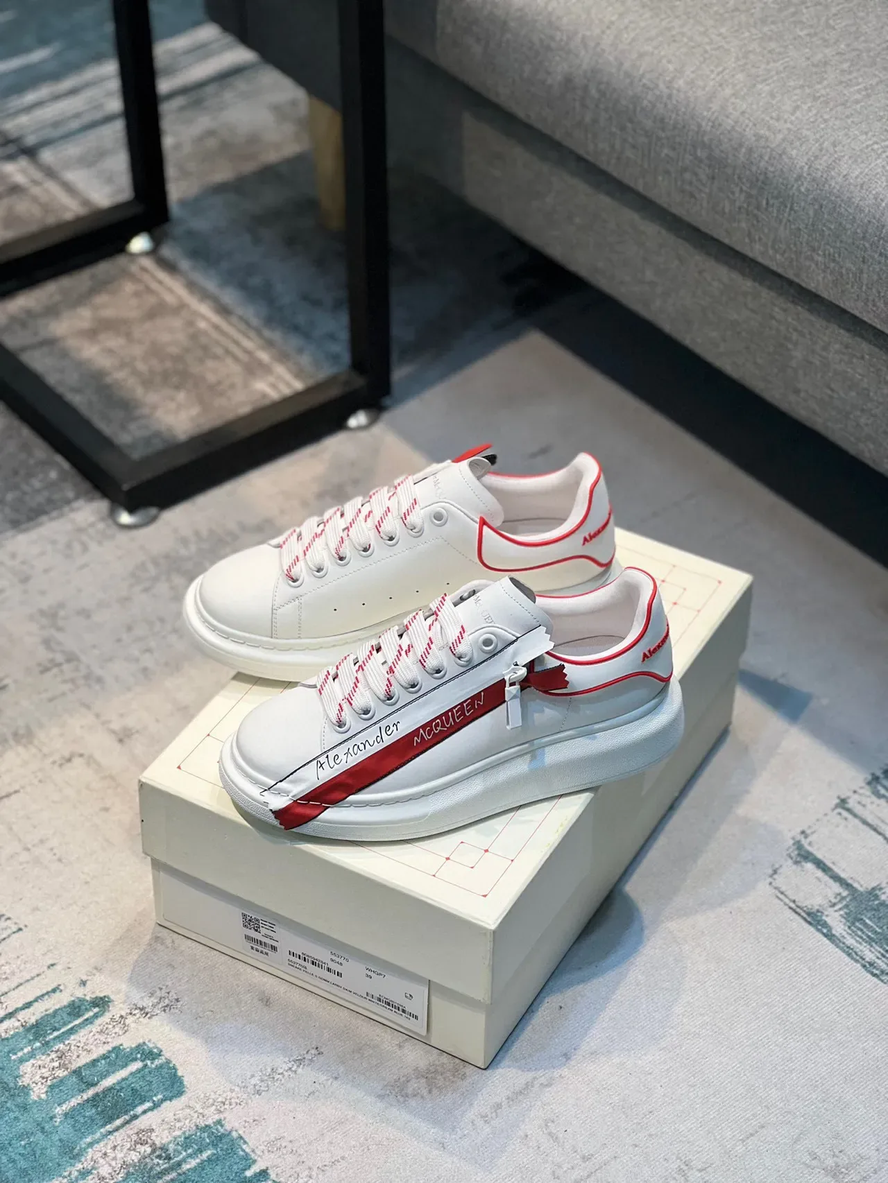 Alexander McQueen Oversized Sneaker White Red Stripe Lifestyle Sneakers 8