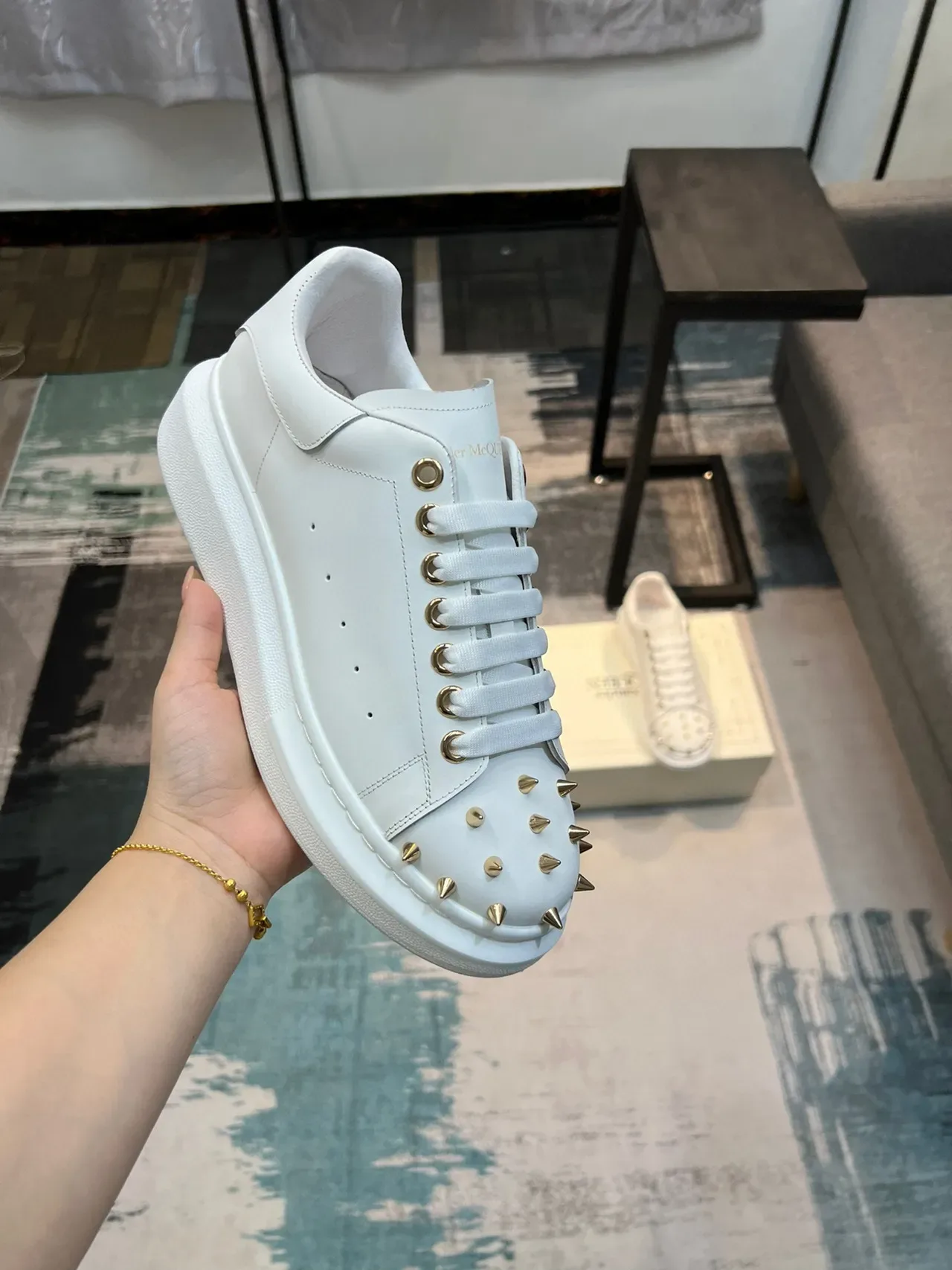 Alexander McQueen Oversized Sneaker White Studded Platform Lifestyle Sneaker 5