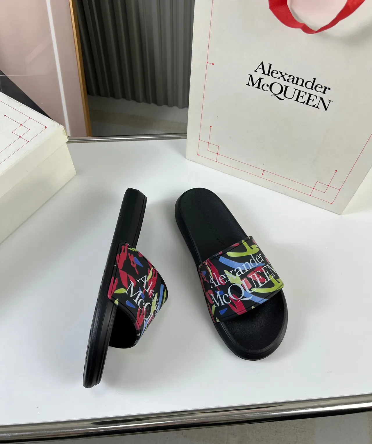 Alexander McQueen Printed Strap Slide Slippers 6