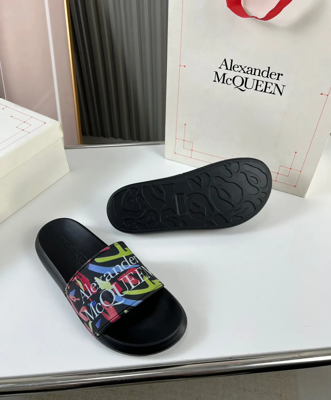 Alexander McQueen Printed Strap Slide Slippers 7