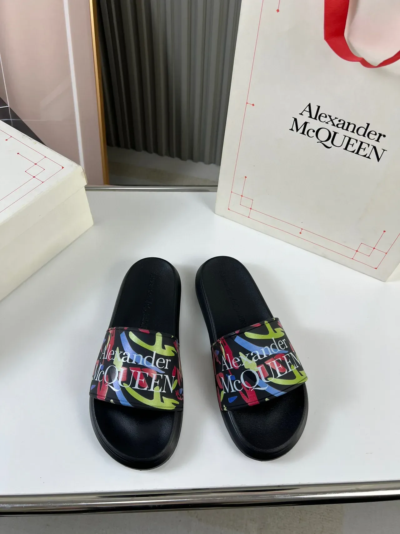 Alexander McQueen Printed Strap Slide Slippers 9