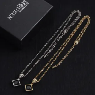 Alexander McQueen Skull and Square Black Stone Pendant Necklaces