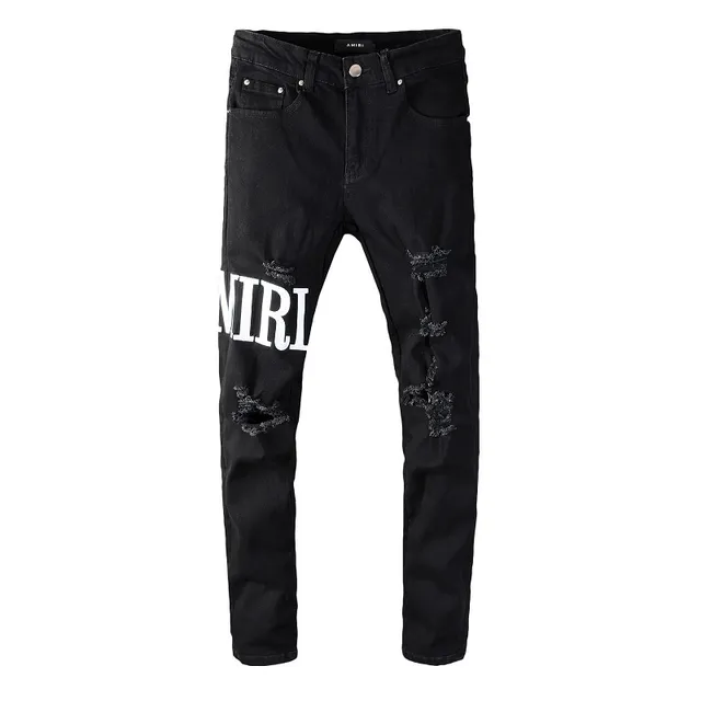Amiri কালো ও সাদা distressed Logo-Print জিন্স 7