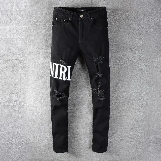 Amiri কালো ও সাদা distressed Logo-Print জিন্স 8