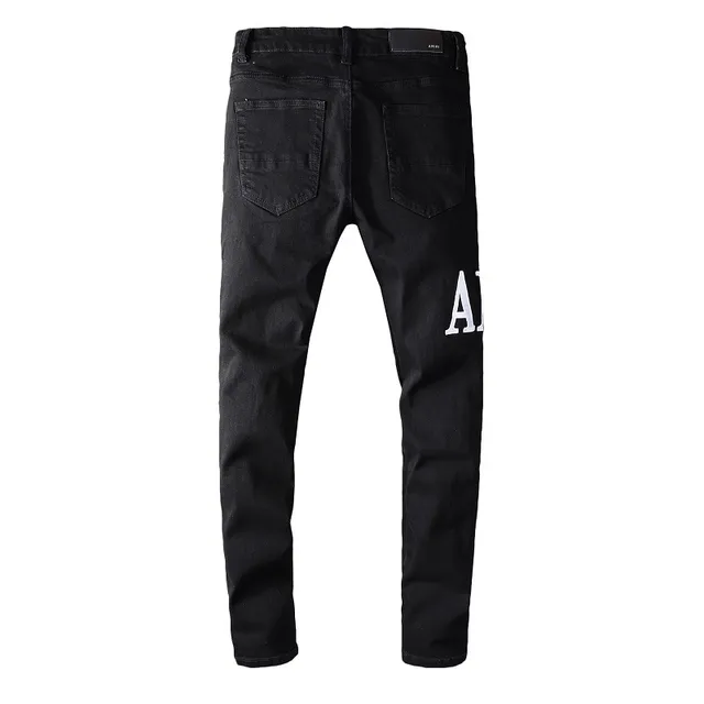 Amiri কালো ও সাদা distressed Logo-Print জিন্স 14