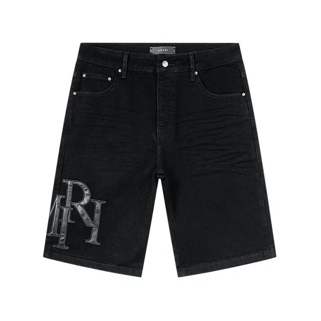 Amiri Embroidered Monogram Black Denim Shorts 2